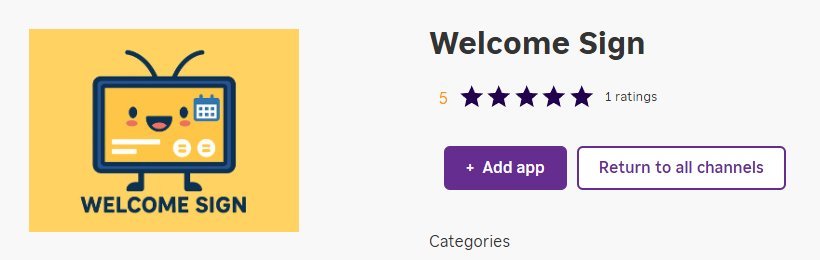 Welcome Sign in the Roku Channel Store with the Add app button