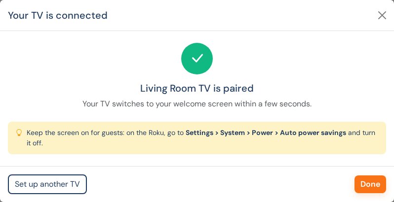 WelcomeSign confirming the TV is paired
