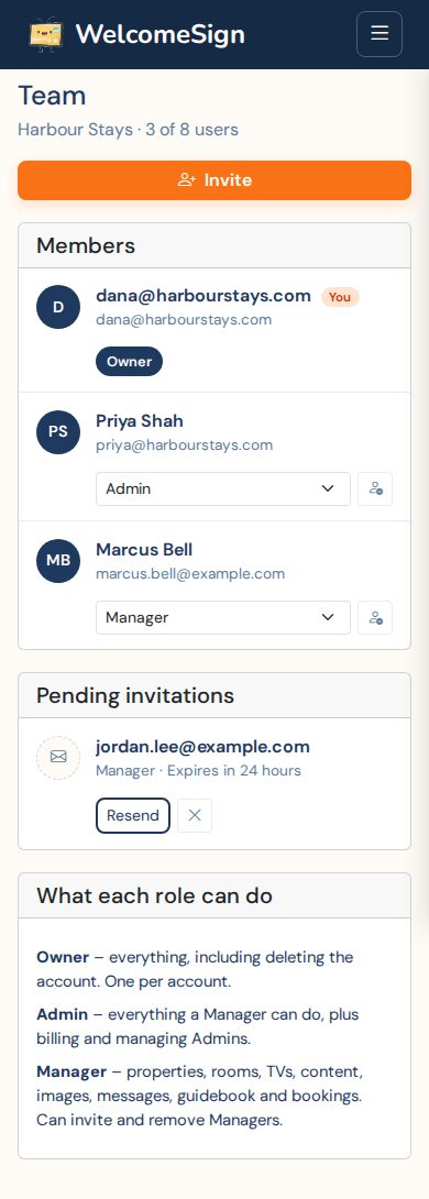 The Team page on a phone
